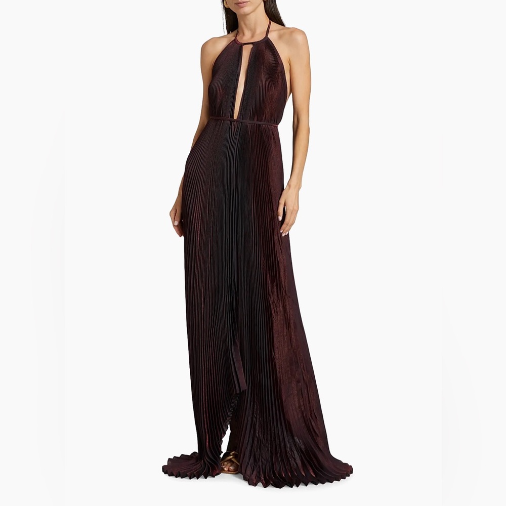 La Fete Boheme Shimmer Pleated Halterneck Backless Gown